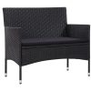 4 pcs conjunto lounge de jardim c/ almofadões vime PE preto - Image 2