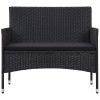 4 pcs conjunto lounge de jardim c/ almofadões vime PE preto - Image 3