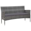 4 pcs conjunto lounge de jardim c/ almofadões vime PE cinzento - Image 2