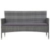4 pcs conjunto lounge de jardim c/ almofadões vime PE cinzento - Image 3