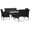 5 pcs conjunto lounge de jardim c/ almofadões vime PE preto - Image 2