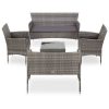 5 pcs conjunto lounge de jardim c/ almofadões vime PE cinzento
