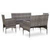 5 pcs conjunto lounge de jardim c/ almofadões vime PE cinzento - Image 2