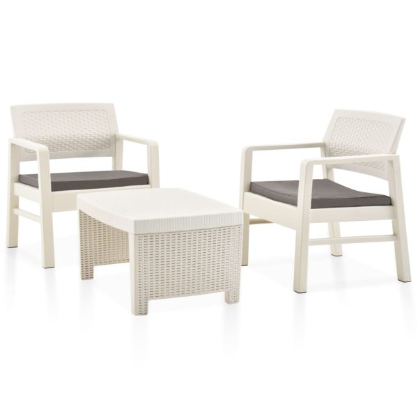 Conjunto lounge para jardim 3 pcs plástico branco