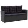 6 pcs conjunto lounge de jardim c/ almofadões vime PE preto - Image 2