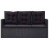 6 pcs conjunto lounge de jardim c/ almofadões vime PE preto - Image 3