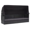 Sofá-cama de exterior com toldo vime PE preto