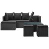 4 pcs conjunto lounge de jardim c/ almofadões vime PE preto - Image 2