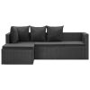 4 pcs conjunto lounge de jardim c/ almofadões vime PE preto - Image 3