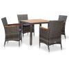 5 pcs conjunto jantar exterior com almofadões vime PE cinzento