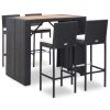 5 pcs conjunto de bar jardim vime PE e madeira acácia preto
