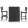 5 pcs conjunto de bar jardim vime PE e madeira acácia preto - Image 2