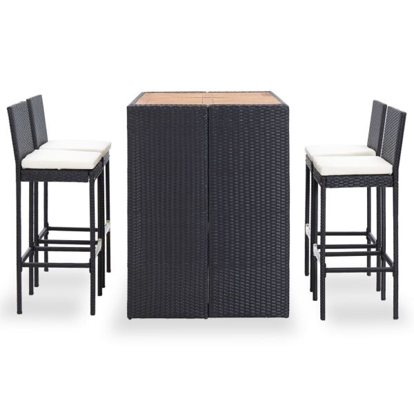5 pcs conjunto de bar jardim vime PE e madeira acácia preto - Image 2
