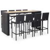9 pcs conjunto de bar jardim vime PE e madeira acácia preto