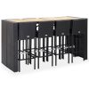 9 pcs conjunto de bar jardim vime PE e madeira acácia preto - Image 2