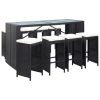 Conjunto de bar para exterior 9 pcs vime PE preto