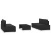 5 pcs conjunto lounge para jardim vime PE preto - Image 2