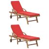 Espreguiçadeiras c/ almofadões 2 pcs teca maciça vermelho