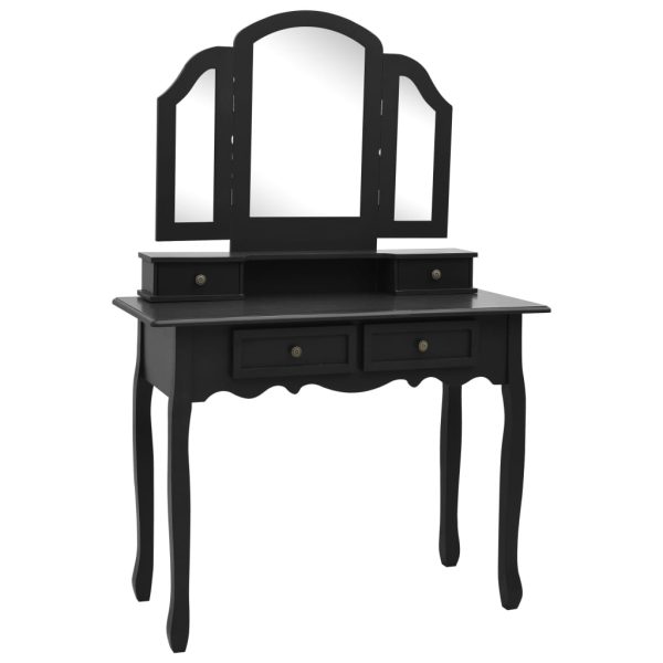 Conjunto toucador c/ banco 100x40x146cm madeira paulownia preto - Image 2