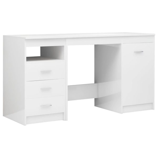 Secretária 140x50x76 cm contraplacado branco brilhante - Image 2