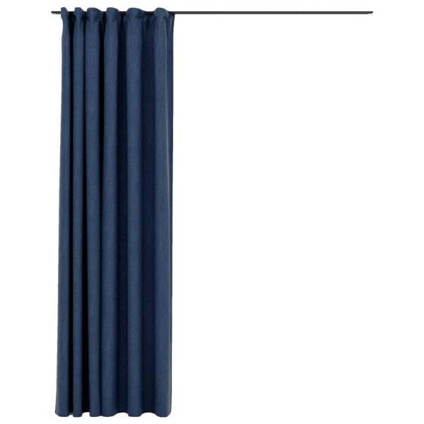 Cortinas opacas aspeto linho com ganchos 290x245 cm azul - Image 2