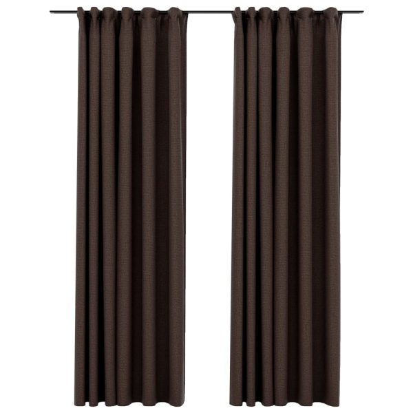 Cortinas opacas asp. linho + ganchos 2pcs 140x225cm cinza-acas. - Image 2
