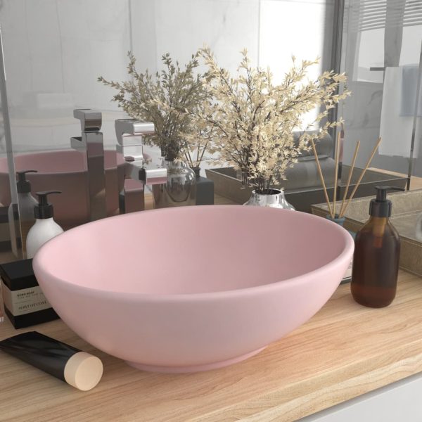 Lavatório luxuoso formato oval 40x33 cm cerâmica rosa mate