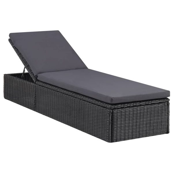 Espreguiçadeira em vime PE preto e cinzento-escuro