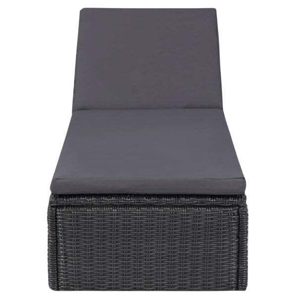 Espreguiçadeira em vime PE preto e cinzento-escuro - Image 2