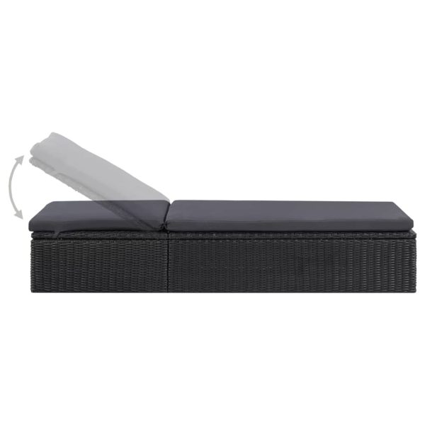 Espreguiçadeira em vime PE preto e cinzento-escuro - Image 3