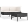 3 pcs conjunto lounge para jardim c/ almofadões vime PE preto - Image 2