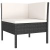 3 pcs conjunto lounge para jardim c/ almofadões vime PE preto - Image 3