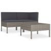 3 pcs conjunto lounge de jardim c/ almofadões vime PE cinzento - Image 2
