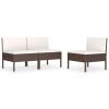 Cadeiras de jardim 3 pcs c/ almofadões vime PE castanho - Image 2