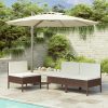 Cadeiras de jardim 3 pcs c/ almofadões vime PE castanho