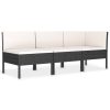3 pcs conjunto lounge para jardim c/ almofadões vime PE preto - Image 2