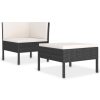 2 pcs conjunto lounge de jardim c/ almofadões vime PE preto - Image 2