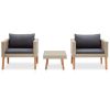 3 pcs conjunto lounge de jardim c/ almofadões vime PE bege - Image 2