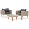 3 pcs conjunto lounge de jardim c/ almofadões vime PE bege - Image 3