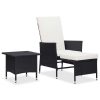 2 pcs conjunto lounge de jardim c/ almofadões vime PE preto