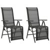 Cadeiras de jardim reclináveis 2 pcs textilene e alumínio preto