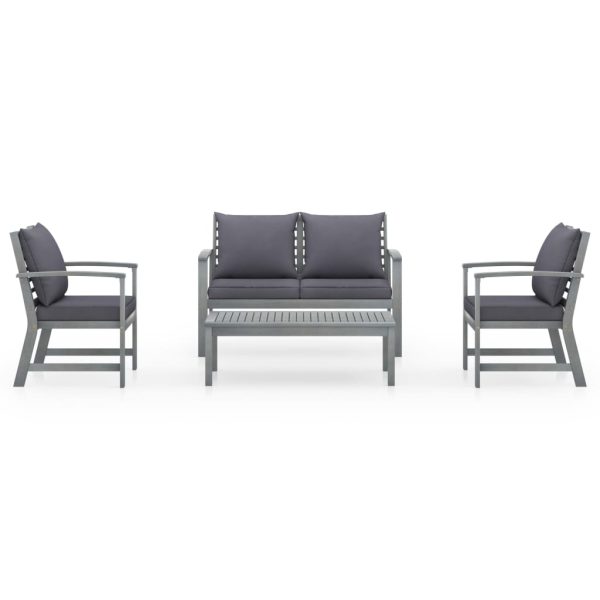 4 pcs conj. lounge jardim c/ almofadões madeira acácia maciça - Image 2