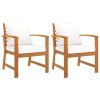 Cadeiras jardim 2 pcs c/ almofadões cor creme acácia maciça