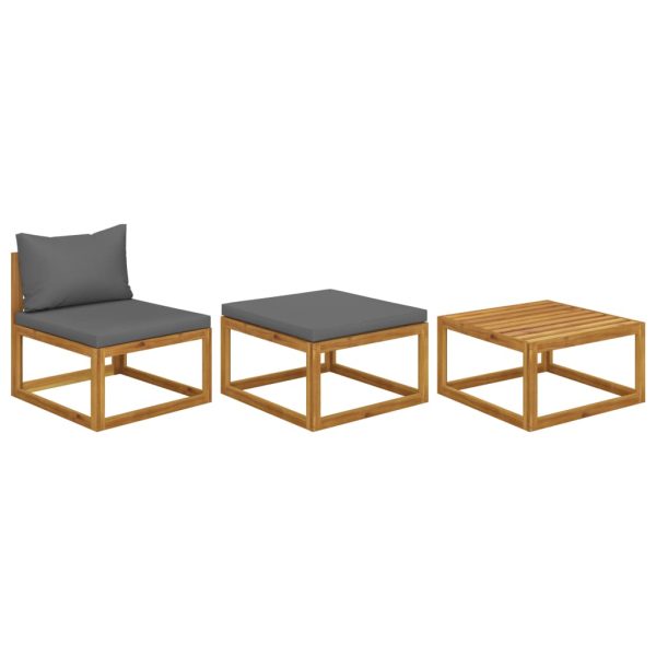 3 pcs conjunto lounge de jardim c/ almofadões acácia maciça
