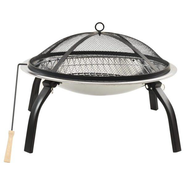 Braseira e barbecue 2-em-1 com atiçador 56x56x49 cm aço inox. - Image 2