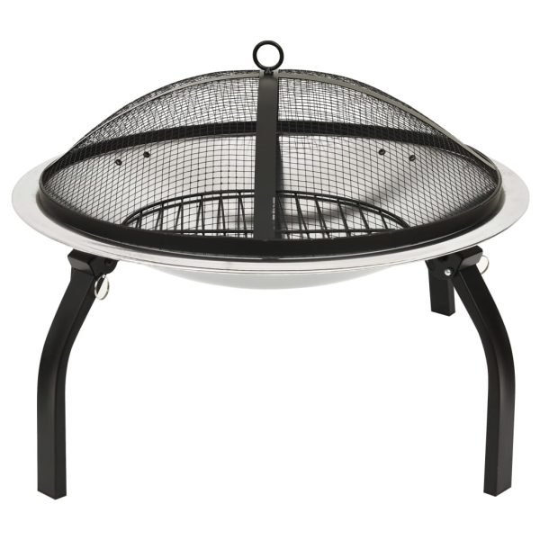 Braseira e barbecue 2-em-1 com atiçador 56x56x49 cm aço inox. - Image 3