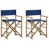 Cadeiras de realizador dobráveis 2 pcs bambu e tecido azul
