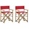Cadeiras de realizador dobráveis 2 pcs bambu e tecido vermelho