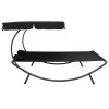 Espreguiçadeira com toldo e almofadas preto - Image 3