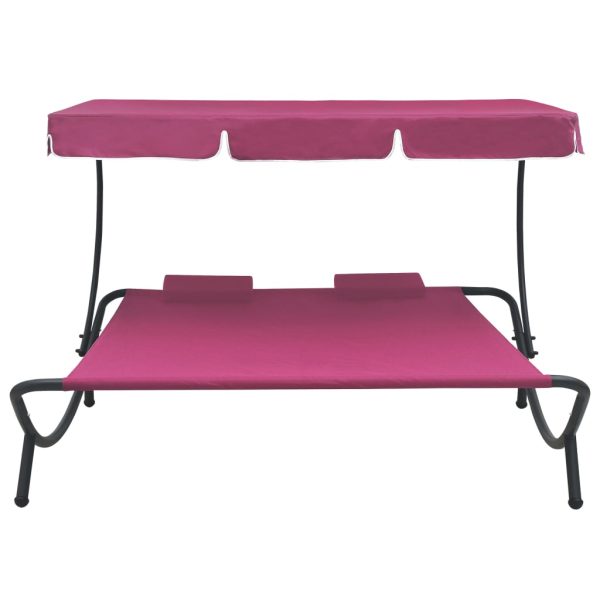 Espreguiçadeira com toldo e almofadas rosa - Image 2